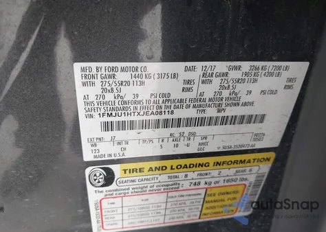 2018 Ford Expedition Xlt z USA, uszkodzony, nr VIN 1FMJU1HTXJEA08118